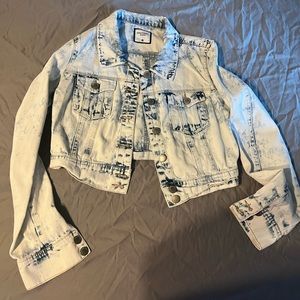 Acid washed crop denim jacket - Large